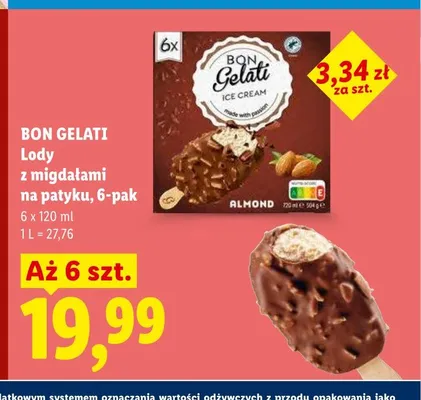 Lody z migdałami na patyku Bon Gelati 6-pak 120ml promocja w Lidl