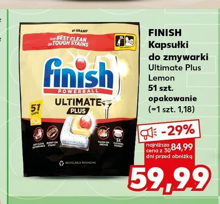 Kapsułki do zmywarki Finish Ultimate Plus Lemon promocja w Kaufland
