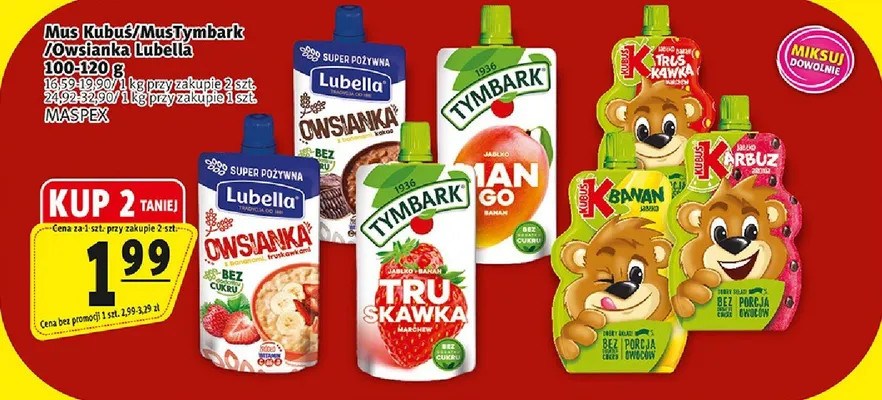 Mus Kubuś/Tymbarek/Owsianka Lubella promocja w Prim Market