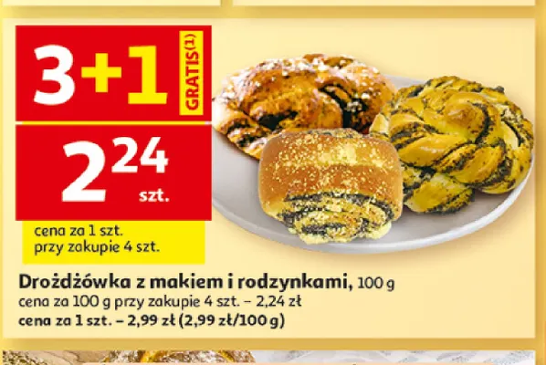 Drożdżówka z makiem i rodzynkami promocja w Auchan