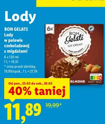 Lody w polewie czekoladowej z migdałami promocja w Lidl