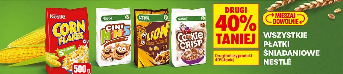 Wszystkie płatki śniadaniowe Nestle DRUGIE -40% promocja w Biedronka