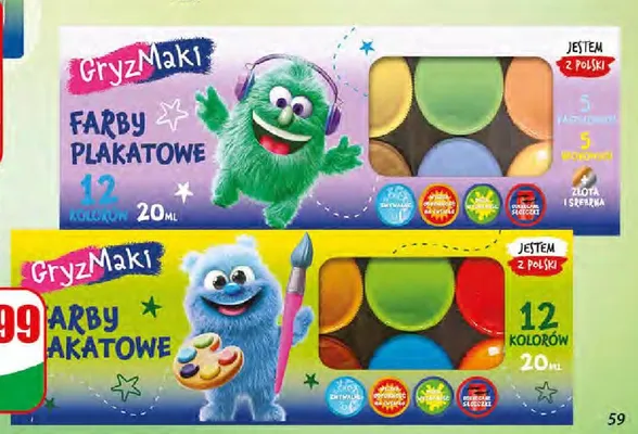 Farby plakatowe Gryzmaki 12 kolorów promocja w Dino