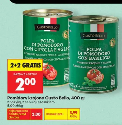 Pomidory krojone Gusto Bello z bazylią promocja w Biedronka