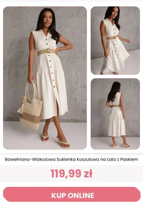 Bawełniano-wiskozowa sukienka koszulowa na lato z paskiem Reneé promocja w Renee