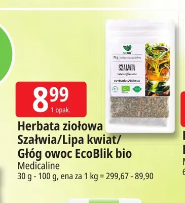 Herbata ziołowa szałwia EcoBlik bio promocja w Leclerc