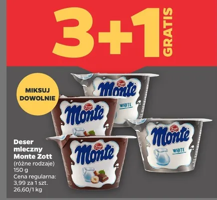 Deser mleczny Monte Zott różne rodzaje promocja w Netto