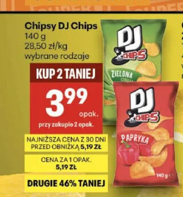 Chipsy DJ Chips Papryka promocja w Delikatesy Centrum