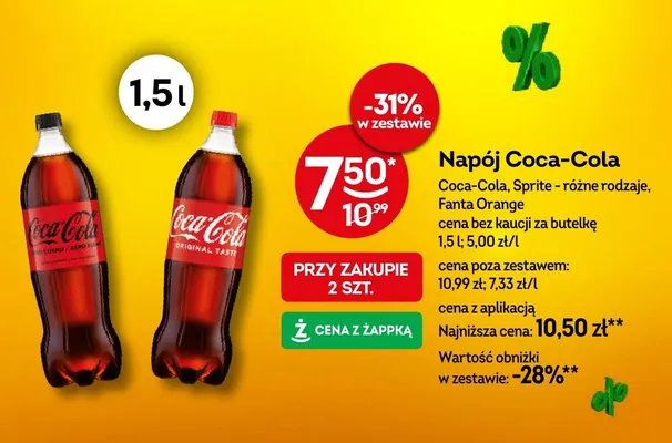 Napój Coca-Cola, Sprite, Fanta Orange różne rodzaje promocja w Żabka