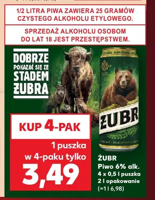 Piwo Żubr 6% 4-pak promocja w Kaufland