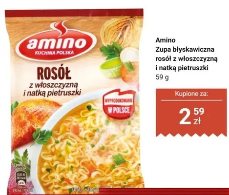 Zupa błyskawiczna Amino rosół z włoszczyzną i natką pietruszki promocja w Dino