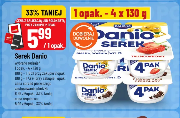 Serek Danio truskawkowy 4-pak 130 g promocja w POLOmarket