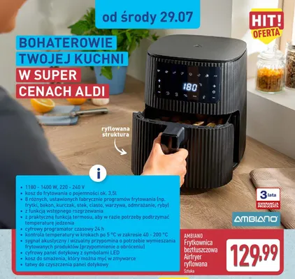 Frytkownica beztłuszczowa Airfryer AMBIANO ryflowana promocja w Aldi