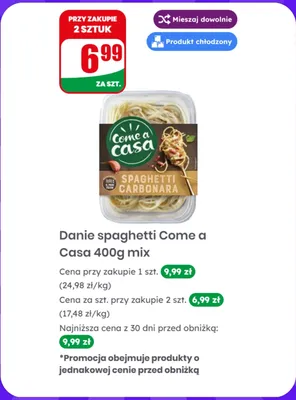 Danie spaghetti Come a Casa Carbonara promocja w Dino
