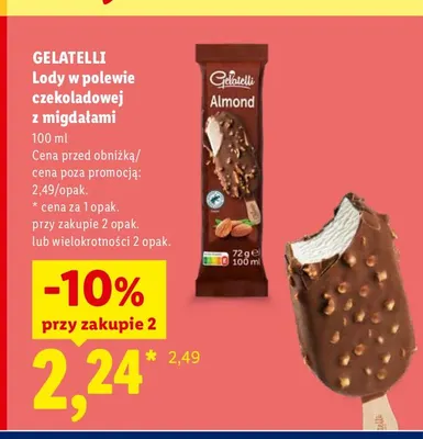 Lody w polewie czekoladowej z migdałami Gelatelli promocja w Lidl