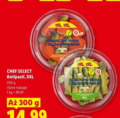 Antipasti Chef Select zielone papryki pepperoni z grillowanymi oliwkami XXL promocja w Lidl
