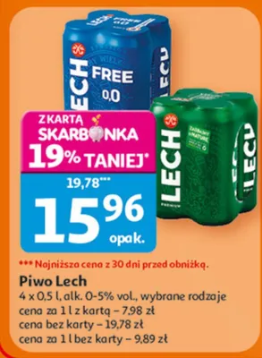 Piwo Lech 4 x 0.5 l alk. 0-5% vol. promocja w Auchan