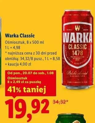 Piwo Warka Classic 8-pak promocja w Lidl