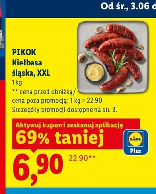 Kiełbasa śląska Pikok XXL promocja w Lidl