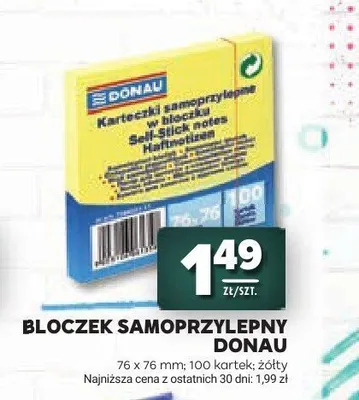 Bloczek samoprzylepny Donau 76x76 mm promocja w Stokrotka