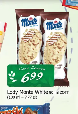 Lody Monte White Zott promocja w CEZAR Delikatesy