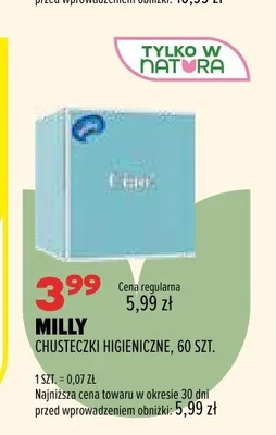 Chusteczki higieniczne Milly promocja w Drogerie Natura
