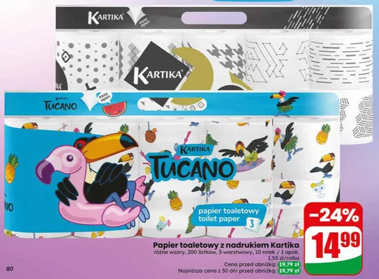 Papier toaletowy z nadrukiem Kartika Tucano 3-warstwowy promocja w Dino