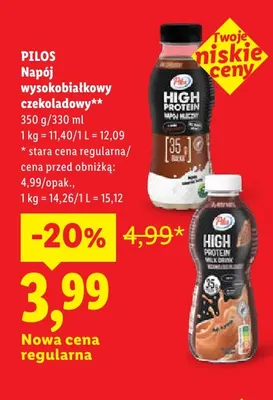Napój wysokobiałkowy czekoladowy Pilos promocja w Lidl