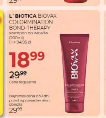Szampon do włosów L'biotica Biovax Colormination Bond-Therapy promocja w Drogerie Jawa