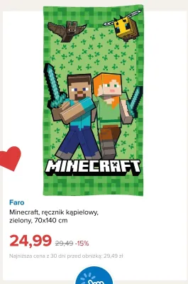 Ręcznik kąpielowy Faro Minecraft zielony 70x140 cm promocja w Smyk