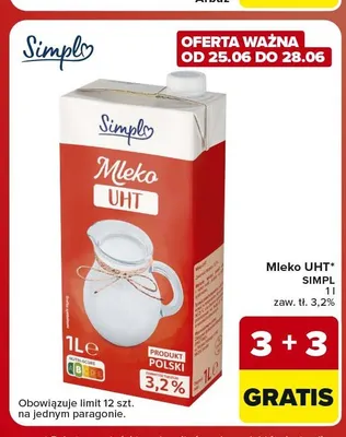 Mleko UHT Simpl 3,2% promocja w Carrefour Market