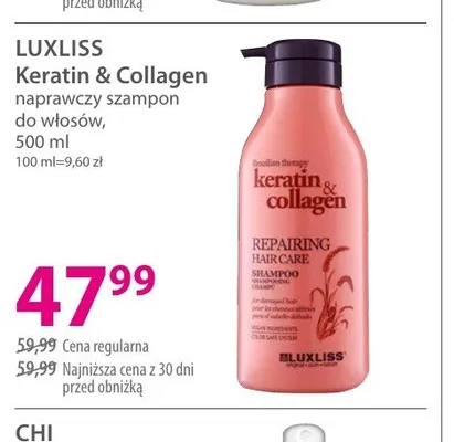 Naprawczy szampon do włosów LUXLISS Keratin & Collagen promocja w Hebe