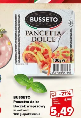 Boczek wieprzowy w kostkach Pancetta dolce Busseto promocja w Kaufland