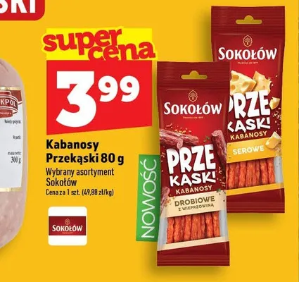 Kabanosy Przekąski drobiowe z wieprzowiną Sokołów promocja w TOPAZ