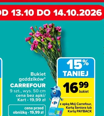 Bukiet goździków wys. 50 cm Carrefour promocja w Carrefour