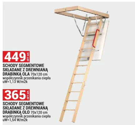 SCHODY SEGMENTOWE SKŁADANE Z DREWNIANĄ DRABINKĄ OLA 70x120 cm współczynnik przenikania ciepła uW=1,13 W/m2K promocja w Merkury Market