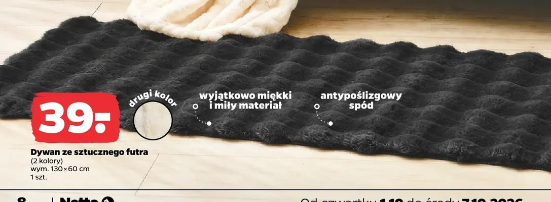 Dywan ze sztucznego futra 130x60 cm promocja w Netto