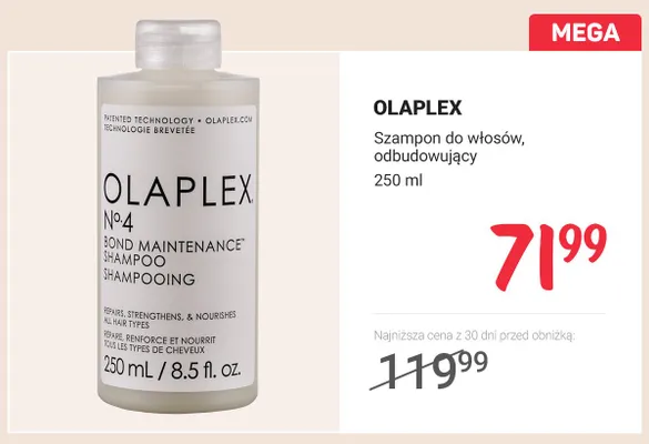 Szampon do włosów odbudowujący OLAPLEX promocja w Rossmann