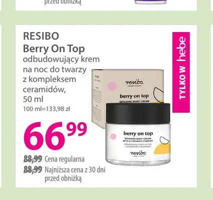 Odbudowujący krem na noc do twarzy z kompleksem ceramidów Berry On Top Resibo promocja w Hebe