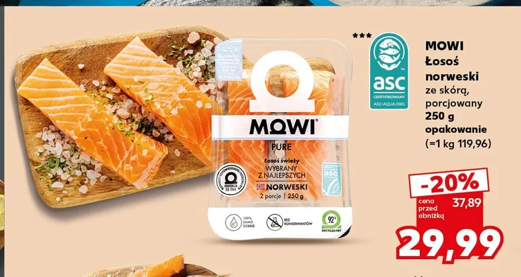 Łosoś norweski ze skórą porcjowany Mowi promocja w Kaufland
