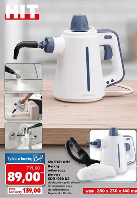 Ręczny odkurzacz parowy SDR 1050 D2 dokładnie czyści silnym strumieniem pary, do odświeżania tapicerek i tkanin promocja w Kaufland