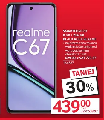 Smartfon C67 8 Gb + 256 Gb Black Rock Realme promocja w Selgros