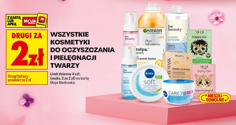 Wszystkie kosmetyki do oczyszczania i pielęgnacji twarzy DRUGI ZA 2 ZŁ promocja w Biedronka