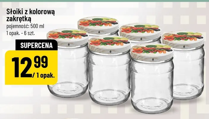 Słoiki z kolorową zakrętką 6-pak 500ml promocja w POLOmarket
