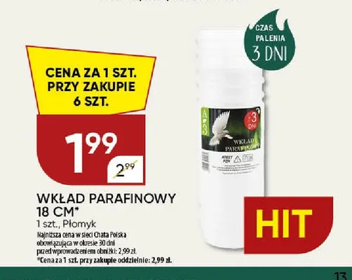 Wkład parafinowy 18 cm Płomyk promocja w Chata Polska