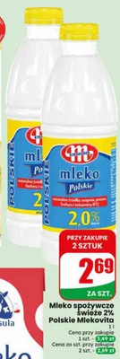 Mleko spożywcze świeże 2% Polskie Mlekovita promocja w Dino
