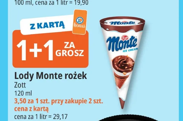 Lody Monte rożek promocja w Leclerc