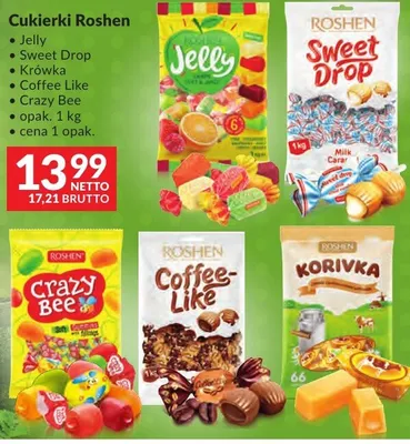 Cukierki Roshen Jelly, Sweet Drop, Krówka, Coffee Like, Crazy Bee promocja w Makro