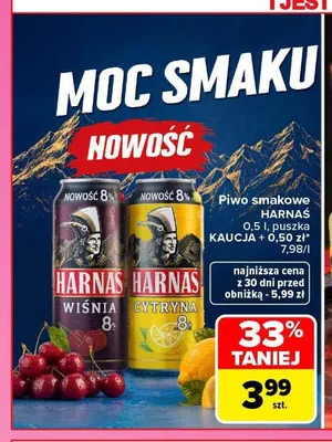 Piwo smakowe Harnaś cytryna 8% promocja w Carrefour