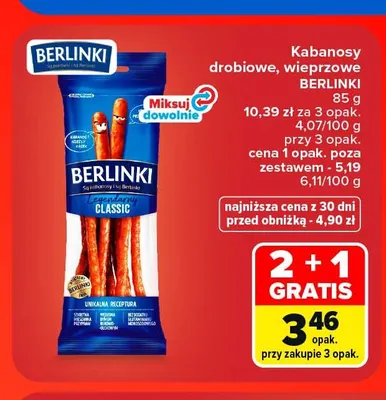 Kabanosy wieprzowe Berlinki promocja w Carrefour